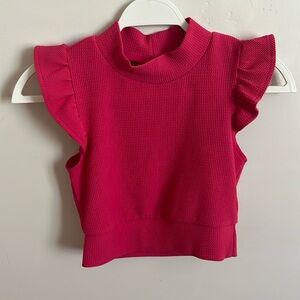 Xs SHEIN cropped mock neck shirt, pink, ruffle sleeves